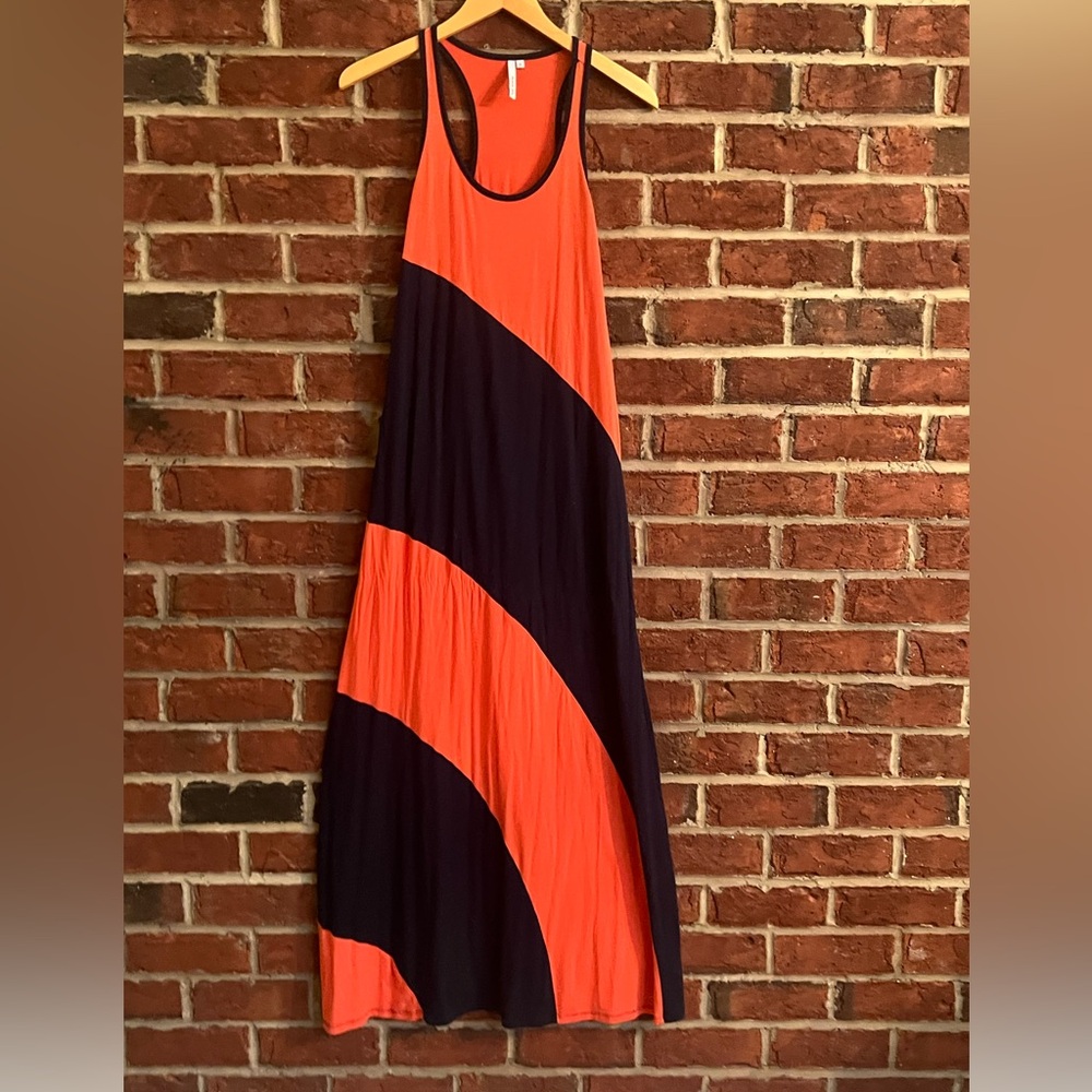 Navy blue and coral racerback maxi dress by Michael Stars